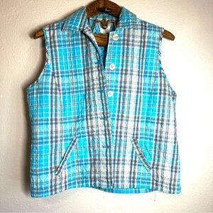 Company Collection Lightweight Quilted Blue Plaid Sleeveless Button-Up Vest Sz M